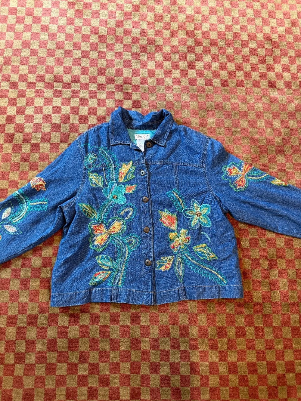 Embroidered floral soft denim jacket